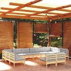 12-tlg. Garten-Lounge-Set mit Grauen Kissen Kiefer Massivholz