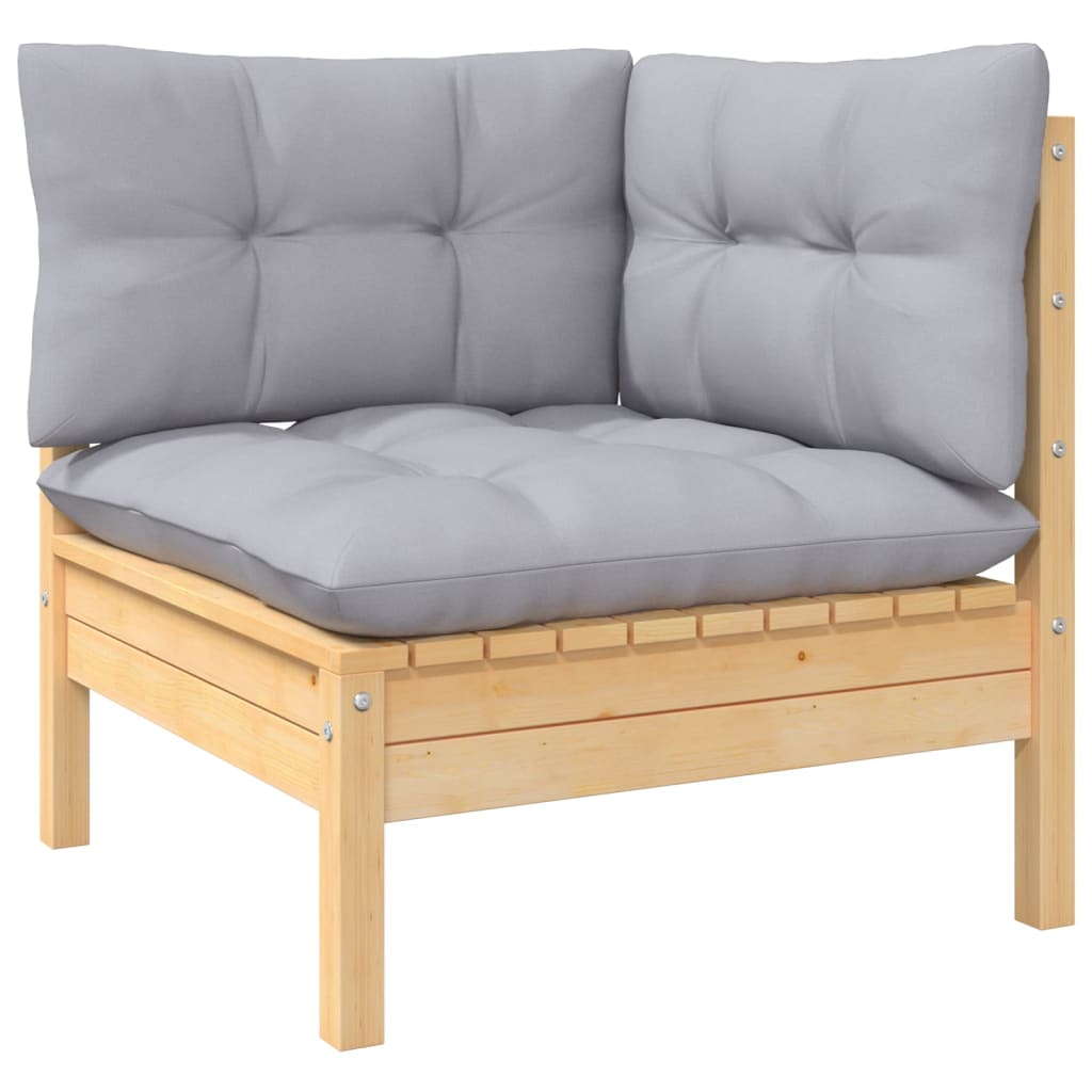 14-tlg. Garten-Lounge-Set mit Grauen Kissen Kiefer Massivholz