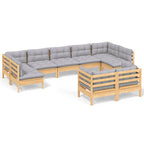 9-tlg. Garten-Lounge-Set mit Grauen Kissen Kiefer Massivholz