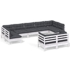 9-tlg. Garten-Lounge-Set mit Kissen Weiß Kiefer Massivholz