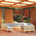 11-tlg. Garten-Lounge-Set mit Grauen Kissen Kiefer Massivholz