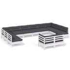 12-tlg. Garten-Lounge-Set mit Kissen Weiß Kiefer Massivholz