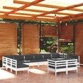 12-tlg. Garten-Lounge-Set mit Kissen Weiß Kiefer Massivholz