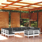 12-tlg. Garten-Lounge-Set mit Kissen Weiß Kiefer Massivholz
