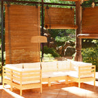 6-tlg. Garten-Lounge-Set mit Creme Kissen Kiefernholz