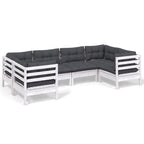 6-tlg. Garten-Lounge-Set mit Kissen Weiß Kiefernholz