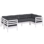 6-tlg. Garten-Lounge-Set mit Kissen Weiß Kiefernholz