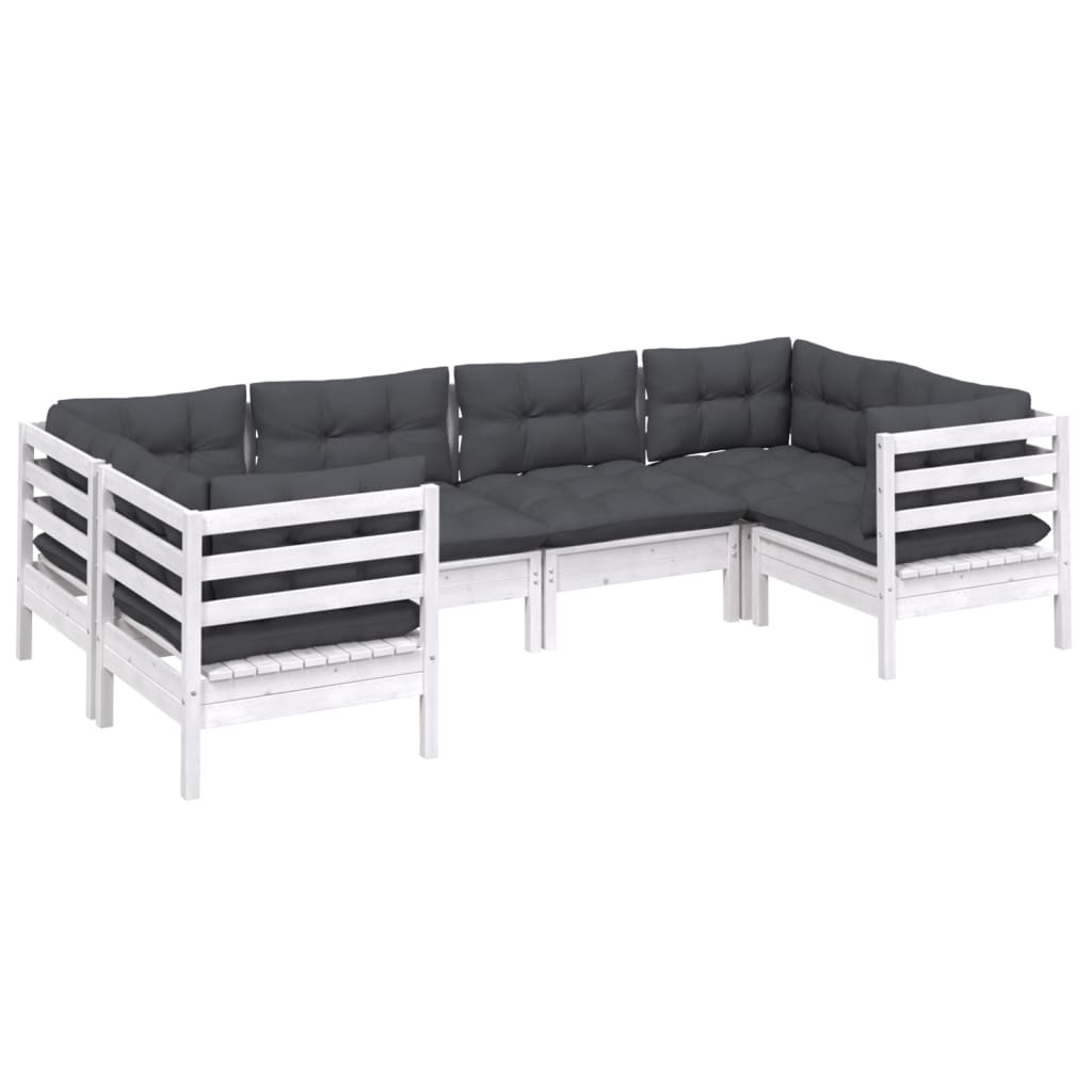 6-tlg. Garten-Lounge-Set mit Kissen Weiß Kiefernholz