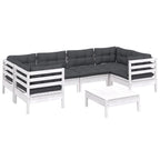 7-tlg. Garten-Lounge-Set mit Kissen Weiß Kiefernholz