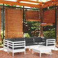 7-tlg. Garten-Lounge-Set mit Kissen Weiß Kiefernholz
