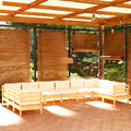 10-tlg. Garten-Lounge-Set mit Creme Kissen Kiefernholz