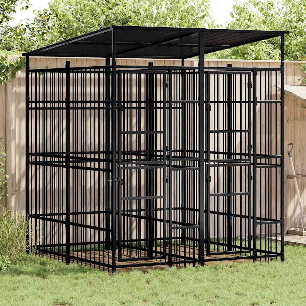 Outdoor-Hundezwinger mit Dach Stahl 3,69 m²