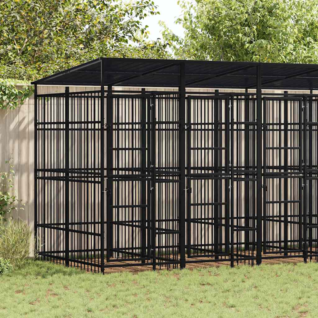 Outdoor-Hundezwinger mit Dach Stahl 9,22 m²
