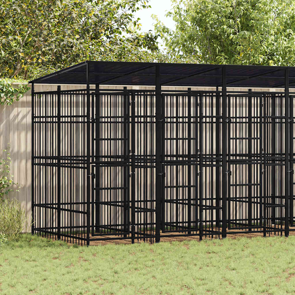 Outdoor-Hundezwinger mit Dach Stahl 11,06 m²