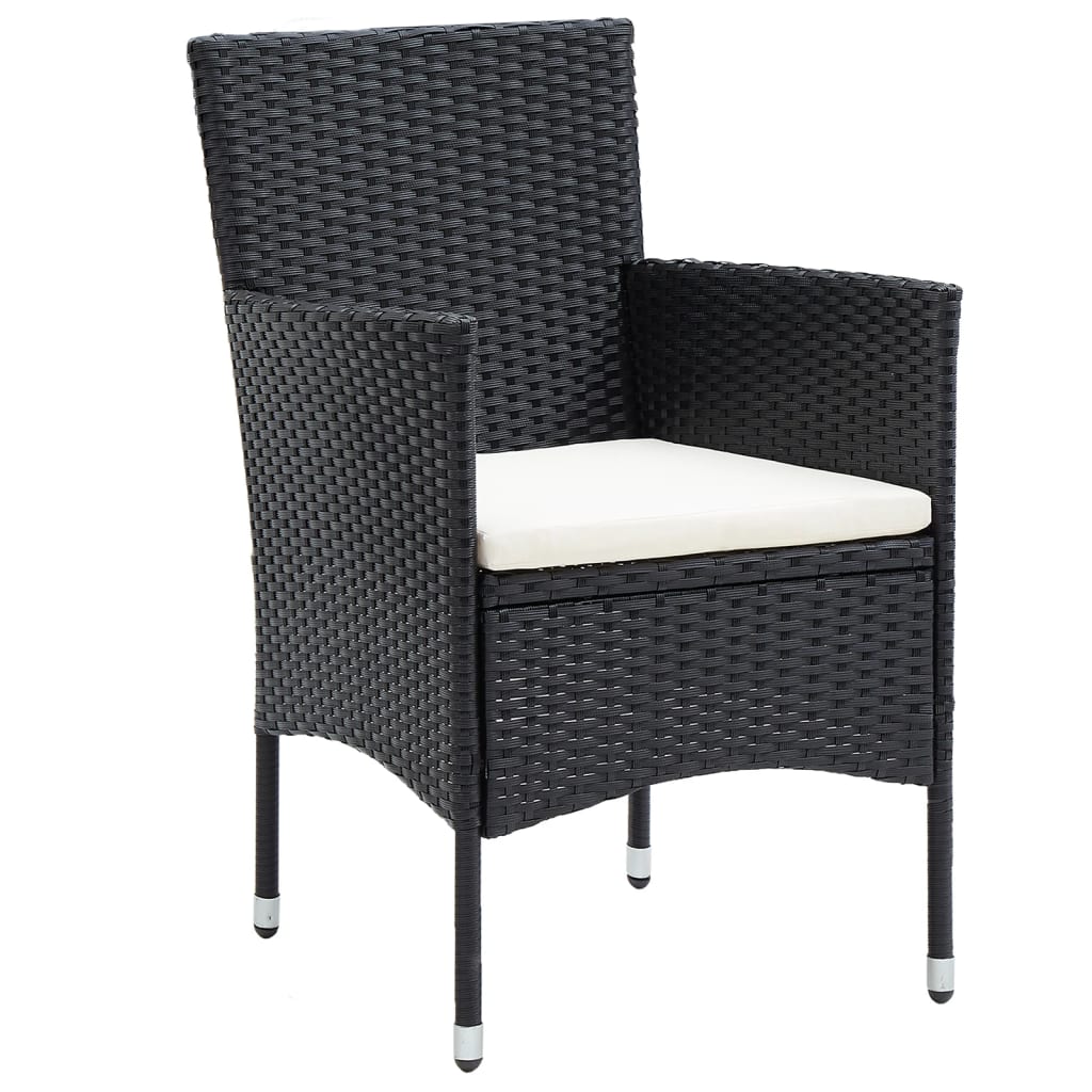 3-tlg. Garten-Essgruppe Poly Rattan Schwarz