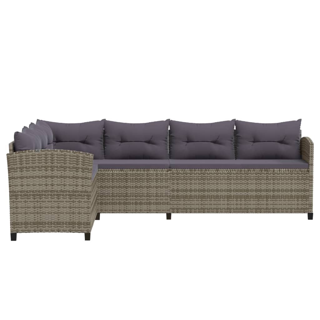 7-tlg. Garten-Lounge-Set mit Kissen Poly Rattan Grau