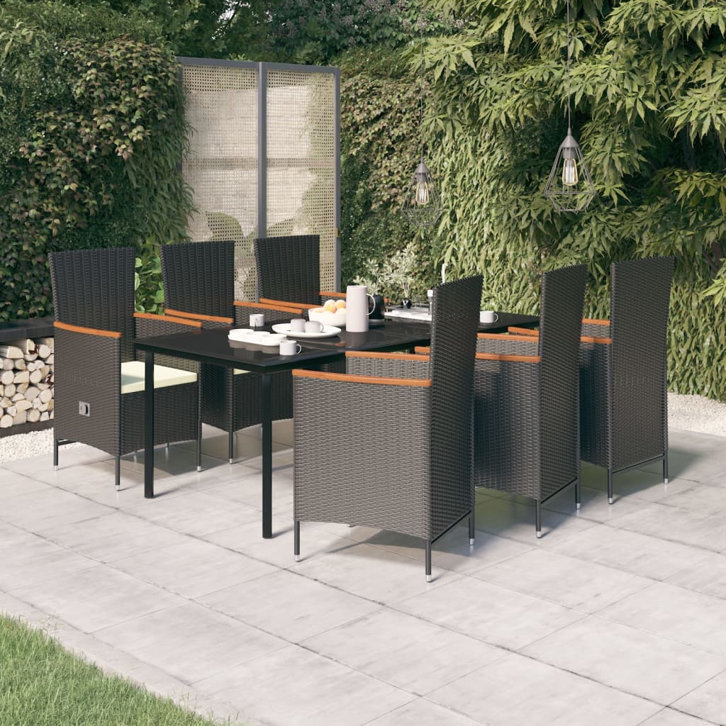 7-tlg. Garten-Essgruppe mit Kissen Schwarz
