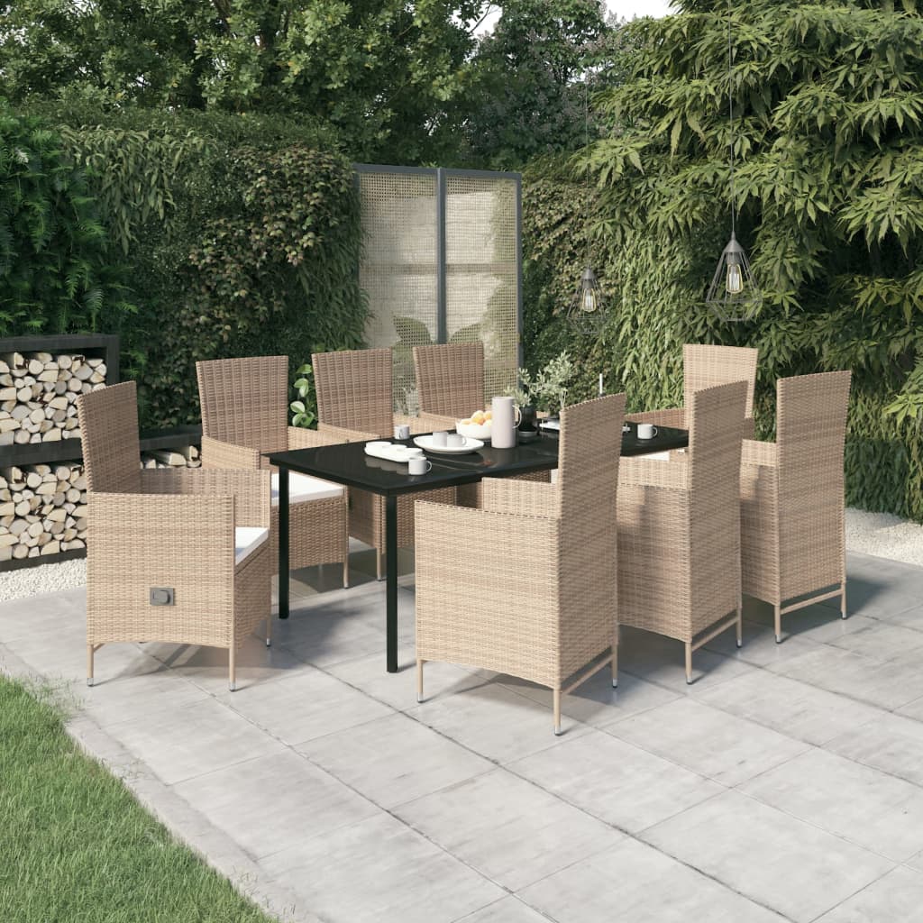9-tlg. Garten-Essgruppe mit Auflagen Beige