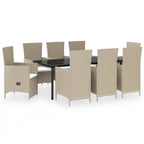 9-tlg. Garten-Essgruppe mit Auflagen Beige