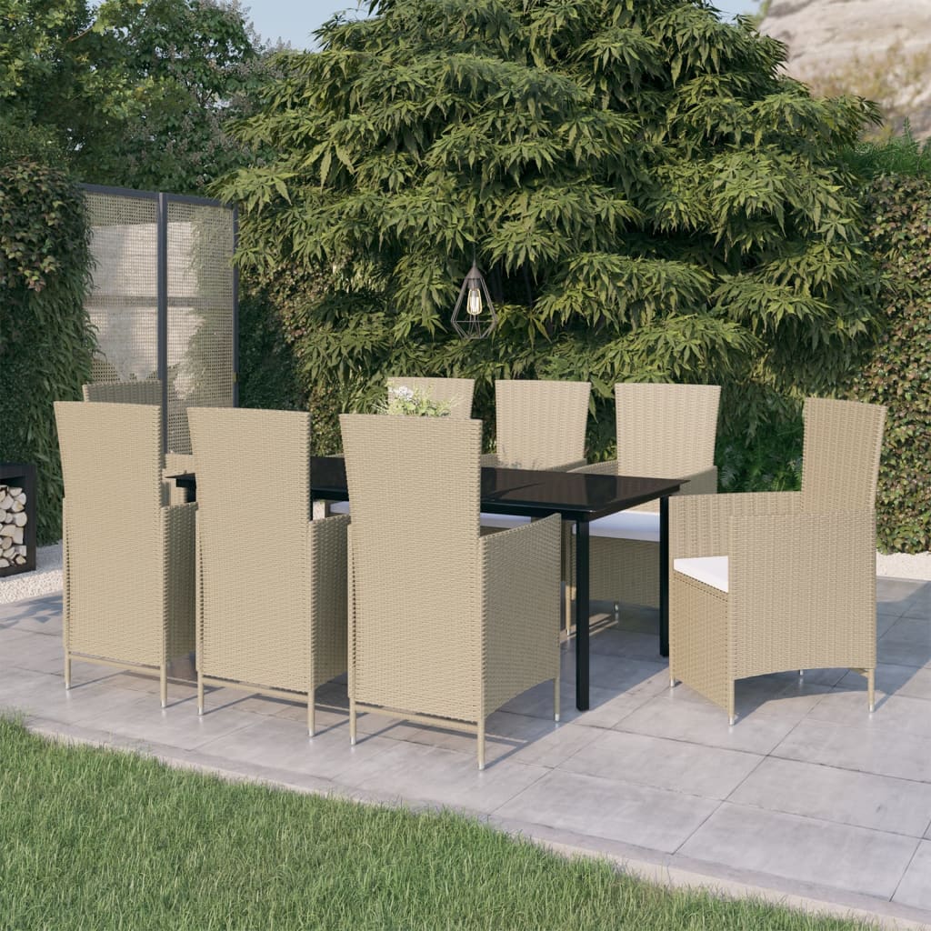 9-tlg. Garten-Essgruppe mit Auflagen Beige