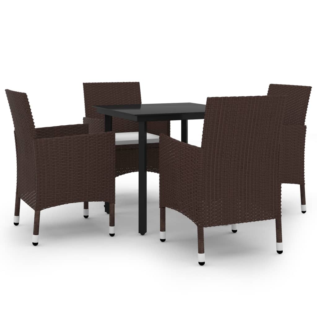 5-tlg. Garten-Essgruppe mit Auflagen Poly Rattan und Glas