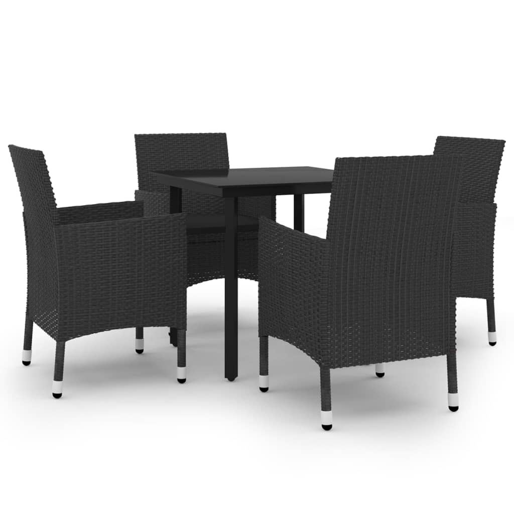5-tlg. Garten-Essgruppe mit Auflagen Poly Rattan und Glas