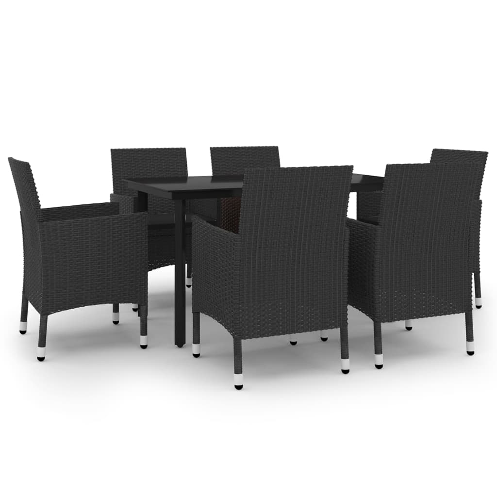 7-tlg. Garten-Essgruppe mit Auflagen Poly Rattan und Glas