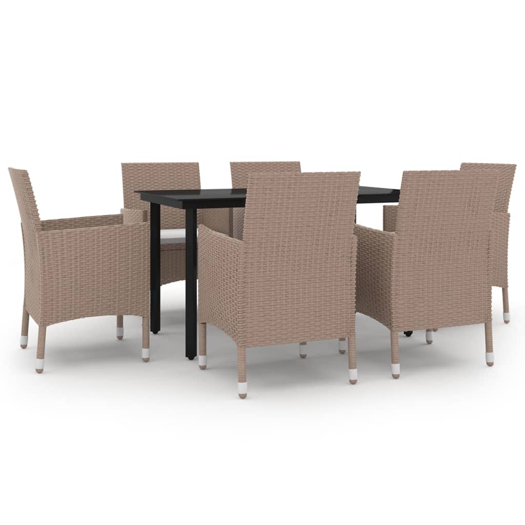 7-tlg. Garten-Essgruppe mit Auflagen Poly Rattan und Glas