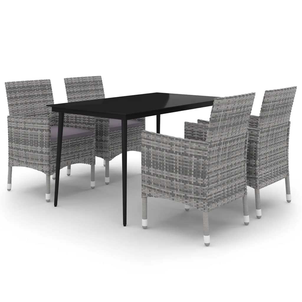 5-tlg. Garten-Essgruppe mit Auflagen Poly Rattan und Glas