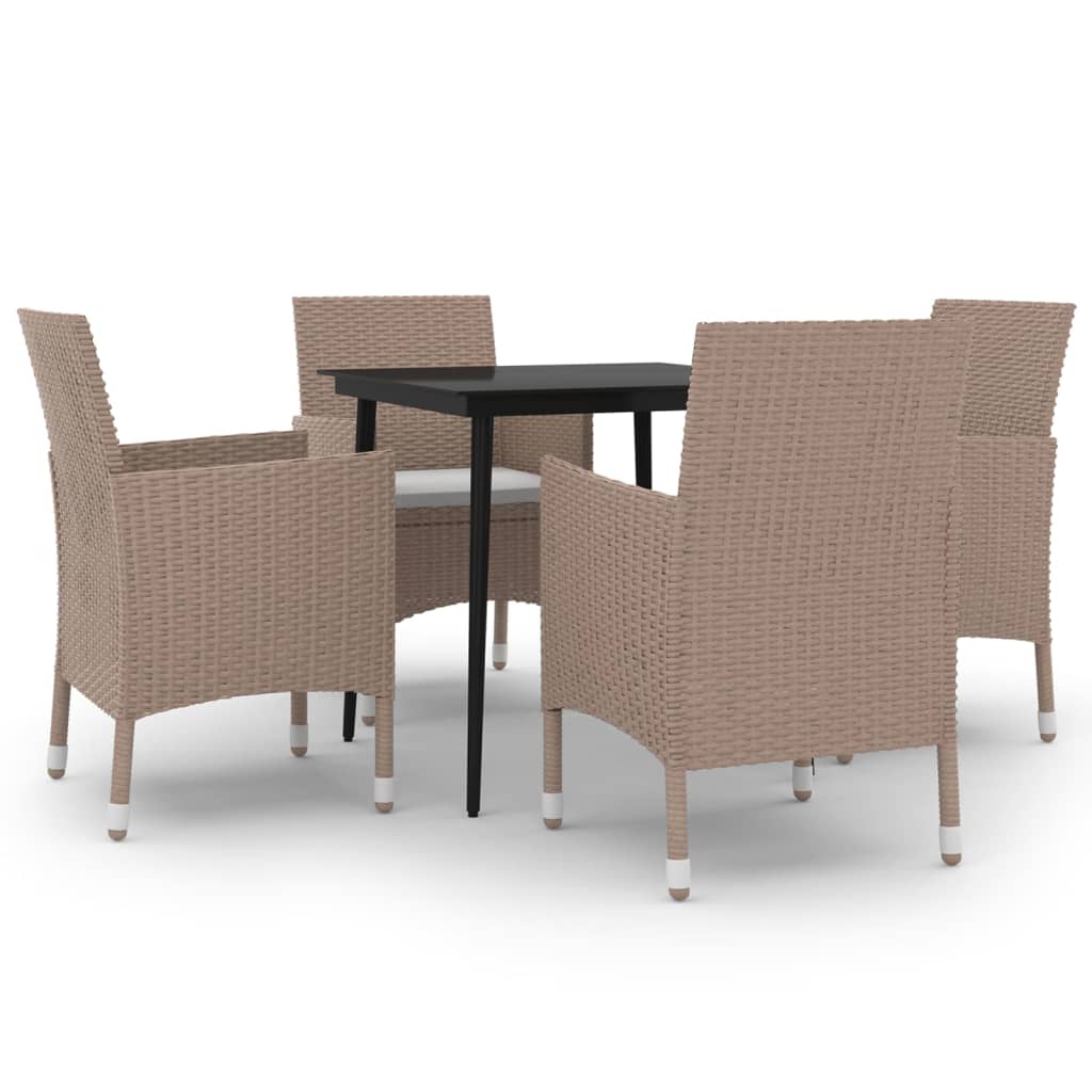 5-tlg. Garten-Essgruppe mit Kissen Poly Rattan und Glas