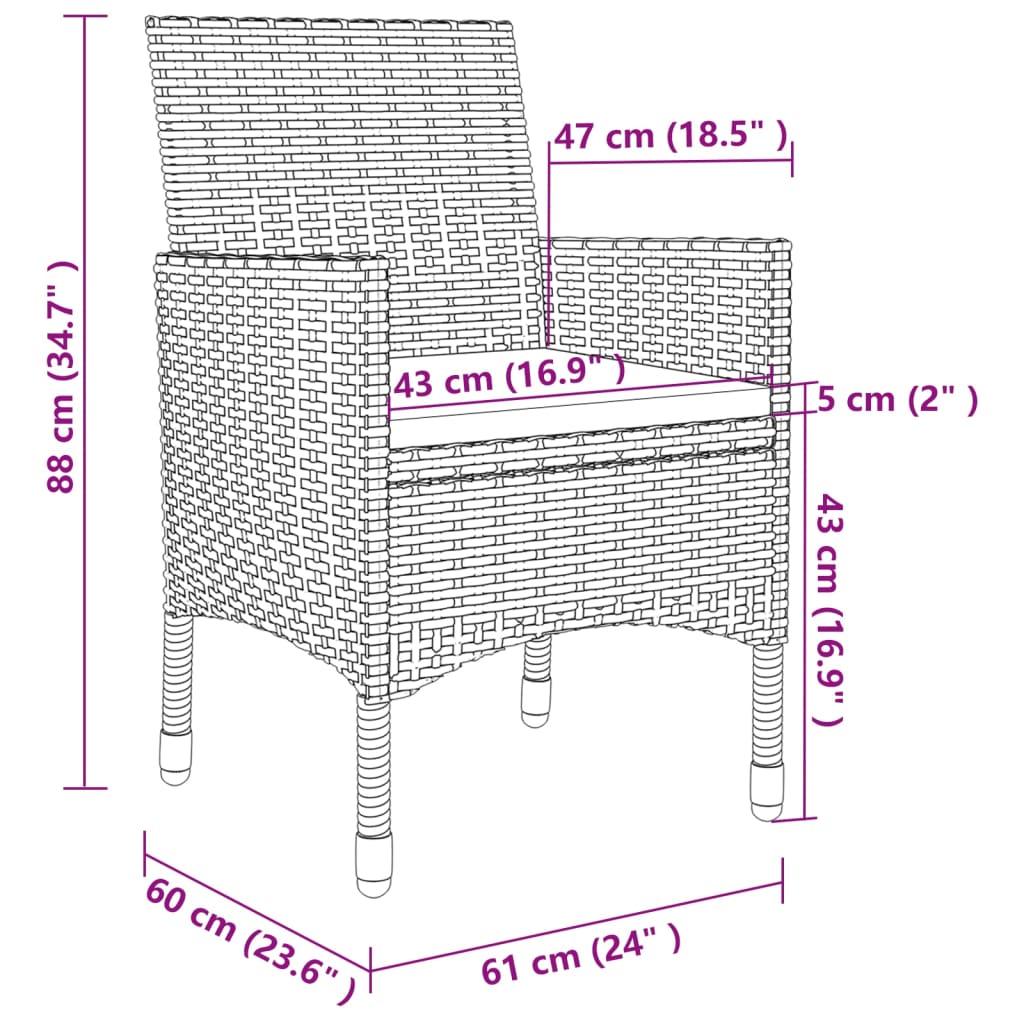 5-tlg. Garten-Essgruppe mit Kissen Poly Rattan und Glas