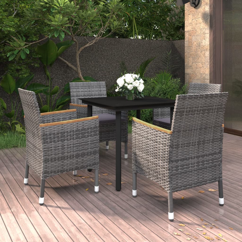 5-tlg. Garten-Essgruppe mit Auflagen Poly Rattan und Glas