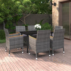7-tlg. Garten-Essgruppe mit Auflagen Poly Rattan und Glas