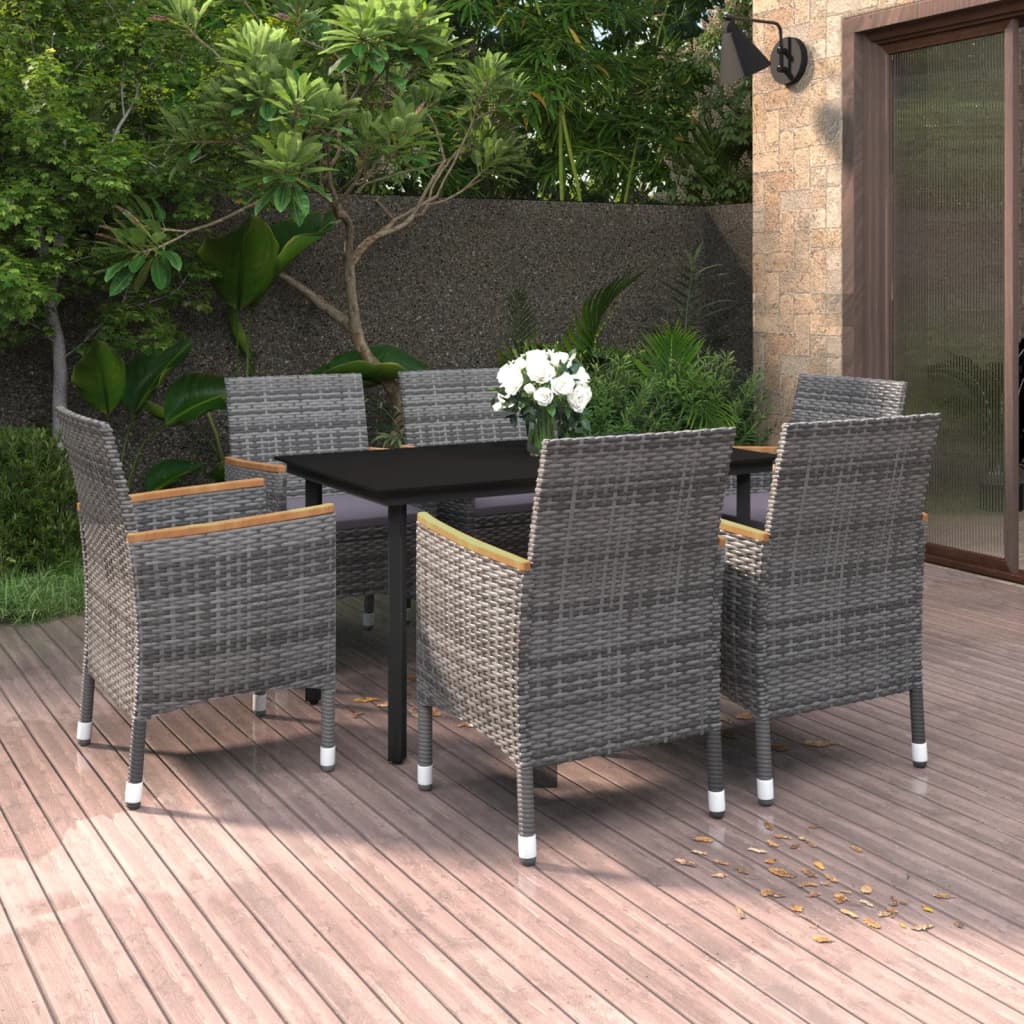 7-tlg. Garten-Essgruppe mit Auflagen Poly Rattan und Glas