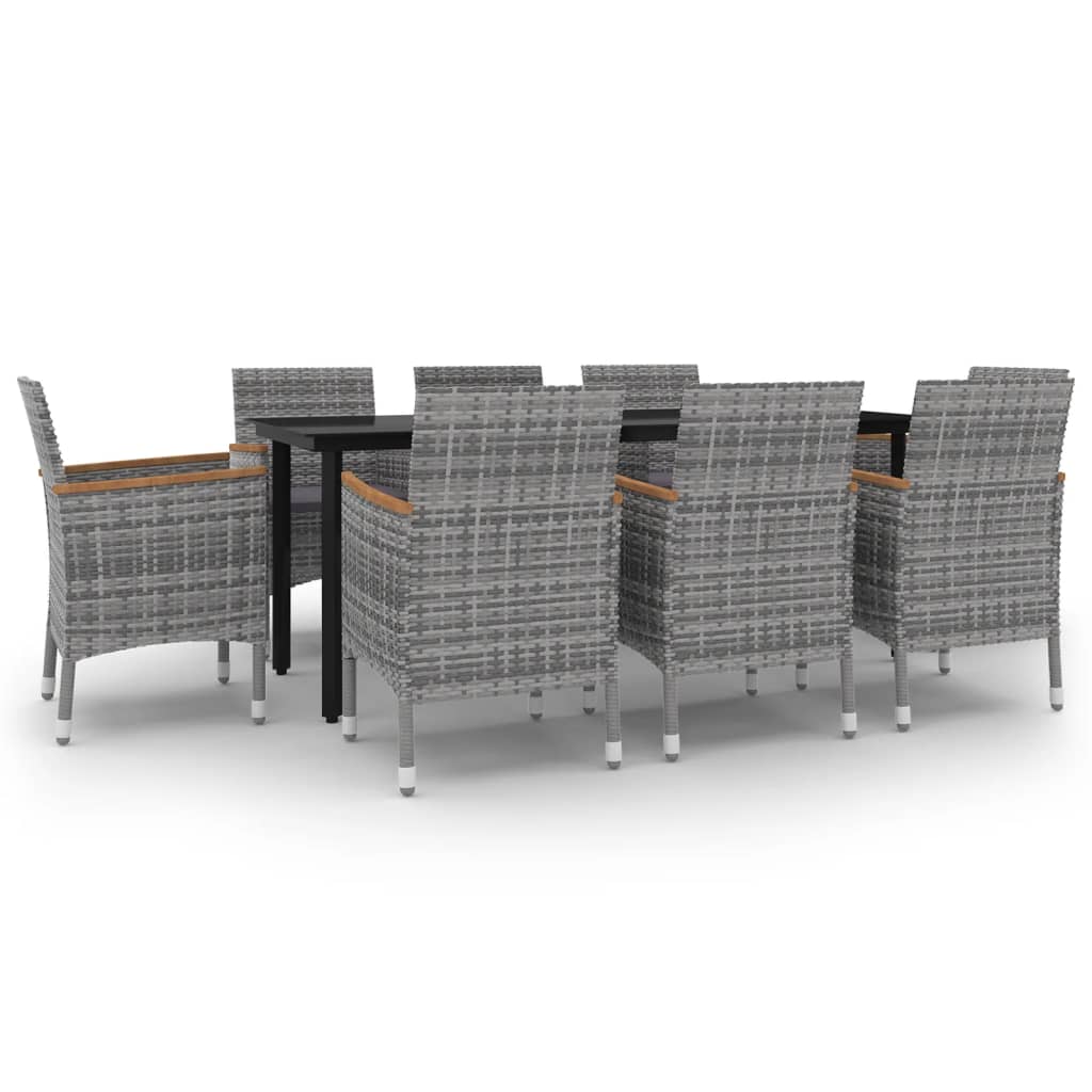 9-tlg. Garten-Essgruppe mit Kissen Poly Rattan und Glas