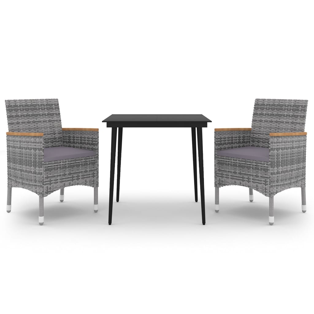3-tlg. Garten-Essgruppe mit Auflagen Poly Rattan und Glas