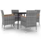 5-tlg. Garten-Essgruppe mit Auflagen Poly Rattan und Glas
