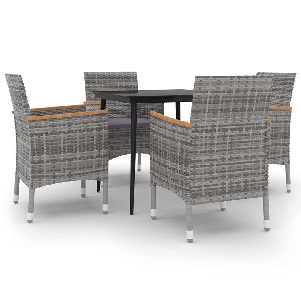 5-tlg. Garten-Essgruppe mit Auflagen Poly Rattan und Glas