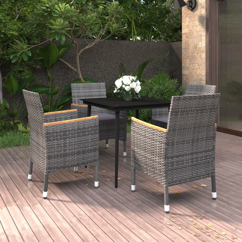 5-tlg. Garten-Essgruppe mit Auflagen Poly Rattan und Glas