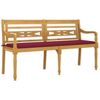 Batavia-Bank mit Weinrotem Kissen 150 cm Massivholz Teak