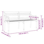 Batavia-Bank mit Kissen Grau Karomuster 150 cm Massivholz Teak