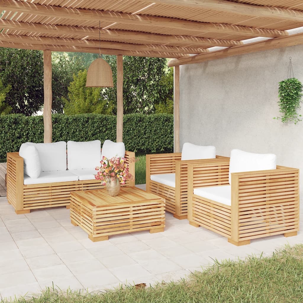 5-tlg. Garten-Lounge-Set mit Kissen Massivholz Teak