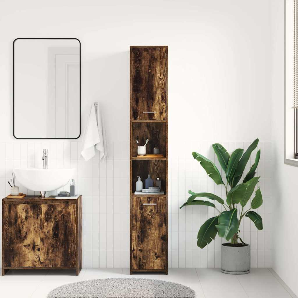 Badezimmerschrank Räuchereiche 30x30x183,5 cm Holzwerkstoff