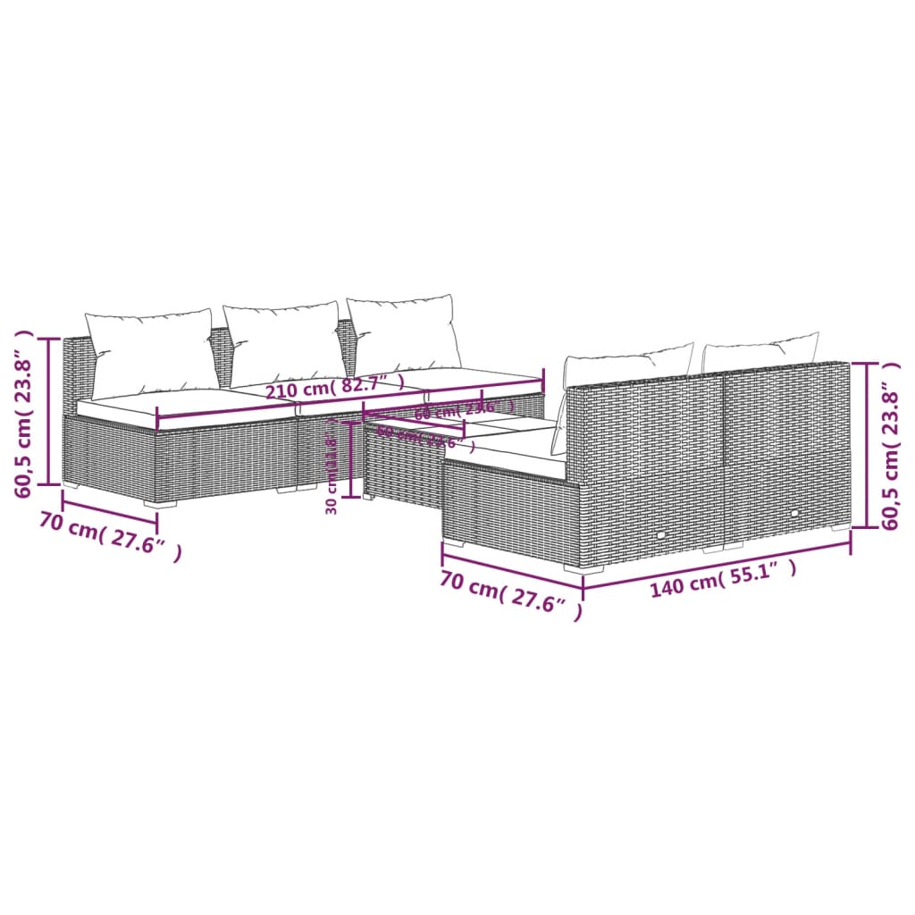 6-tlg. Garten-Lounge-Set mit Kissen Poly Rattan Schwarz