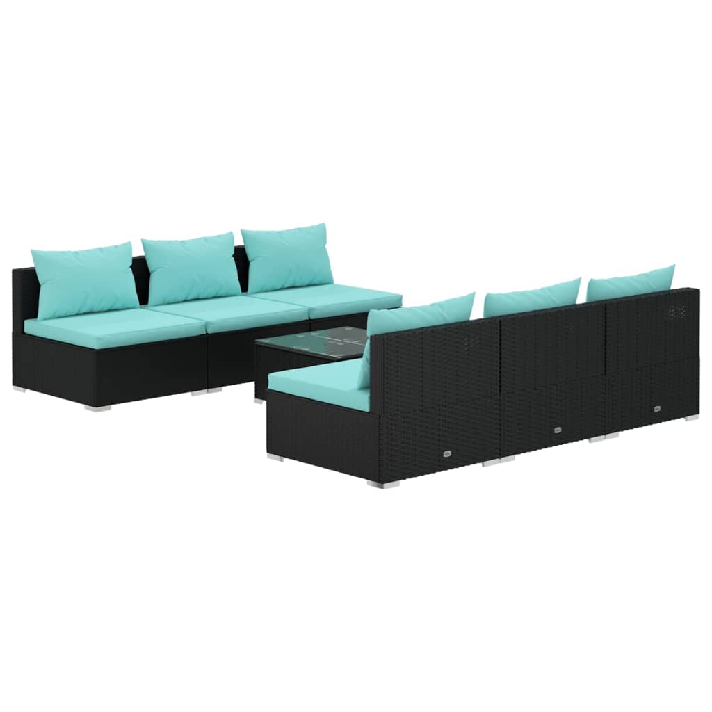 7-tlg. Garten-Lounge-Set mit Auflagen Poly Rattan Schwarz