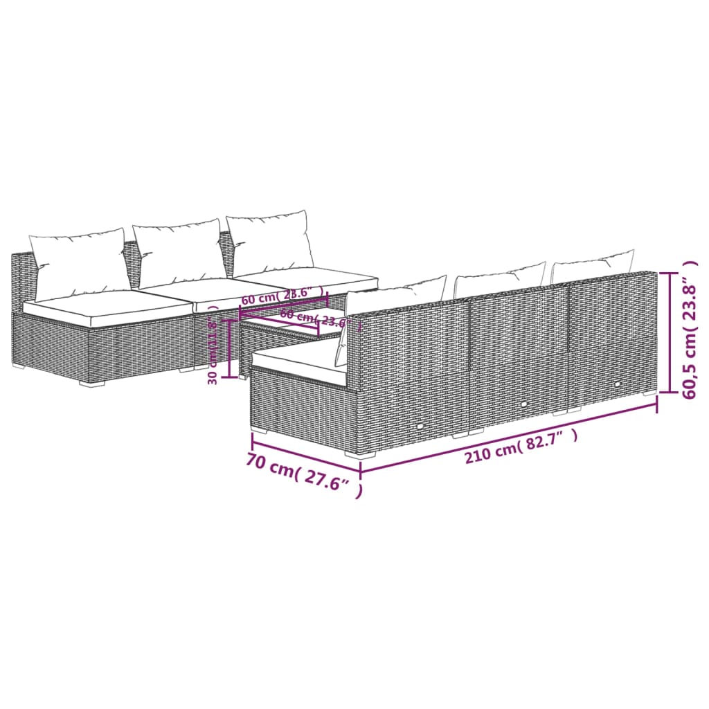7-tlg. Garten-Lounge-Set mit Auflagen Poly Rattan Schwarz