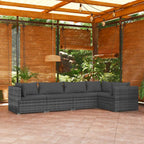 5-tlg. Garten-Lounge-Set mit Kissen Poly Rattan Grau