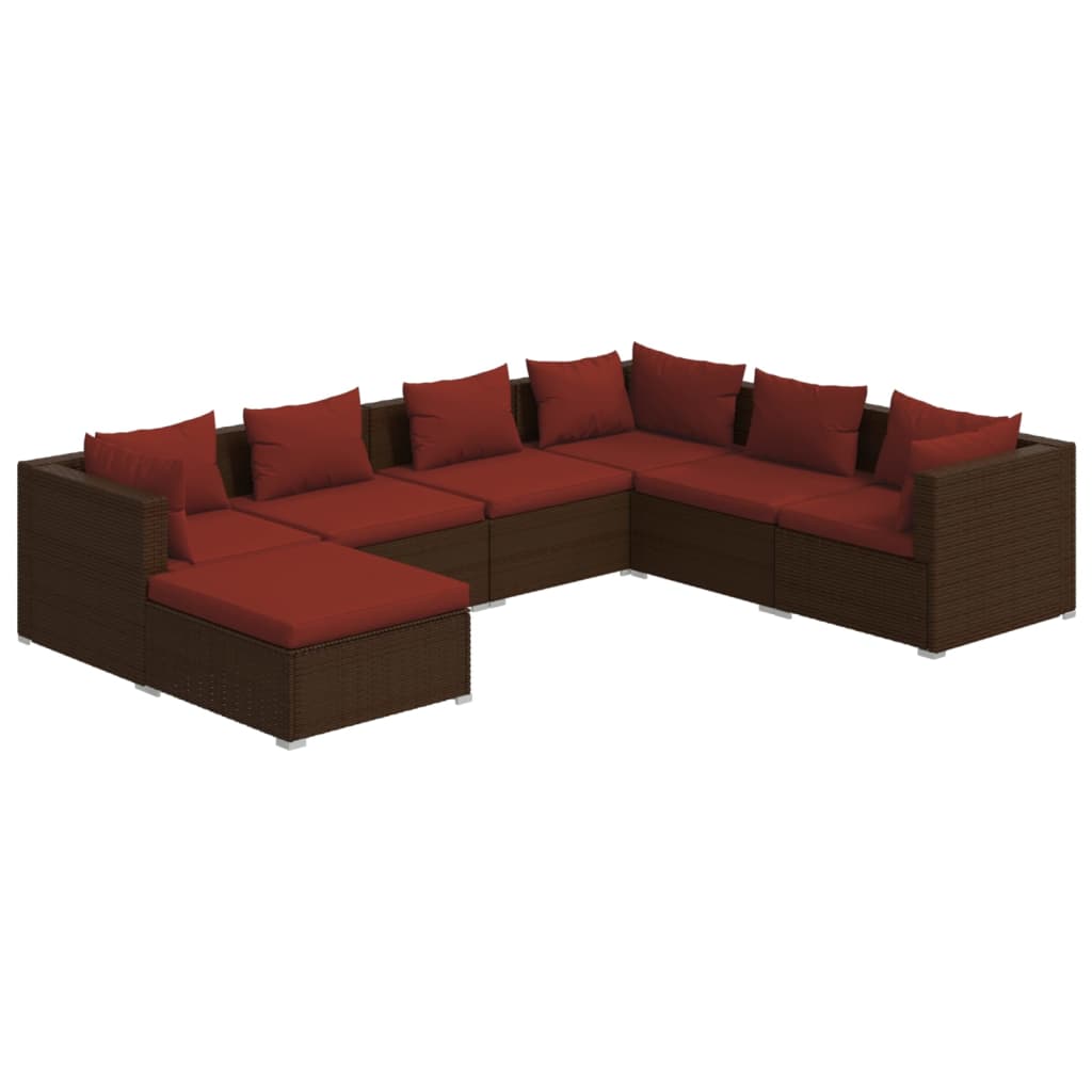 7-tlg. Garten-Lounge-Set mit Kissen Poly Rattan Braun