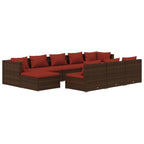 10-tlg. Garten-Lounge-Set mit Kissen Braun Poly Rattan