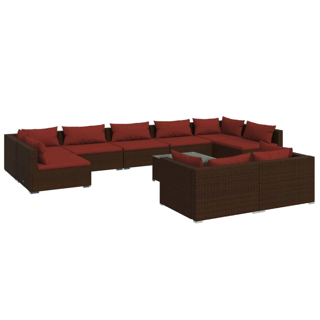 10-tlg. Garten-Lounge-Set mit Kissen Braun Poly Rattan